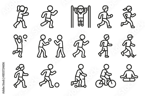 Set of 15 fitness and sport line icons