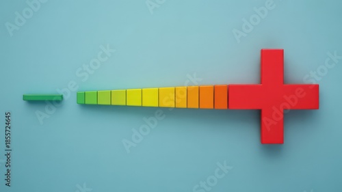 Colorful gradient bar from a green minus sign to a red plus sign on a bright blue background