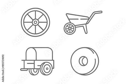 Set of vintage transport icons on gray background