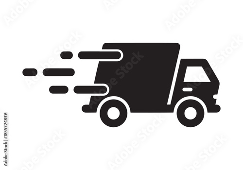 Black fast delivery truck icon vector graphic for e-commerce and logistics services