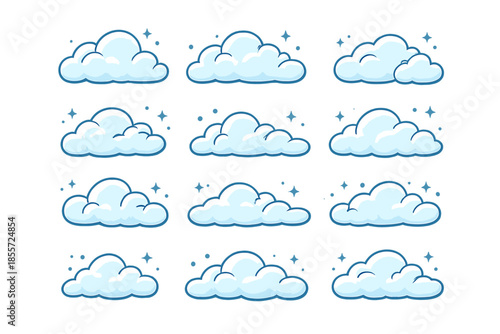 Cartoon Clouds with Stars Background