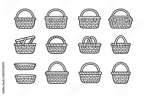 Collection of wicker basket icons