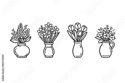 Four bouquets of flowers in vases