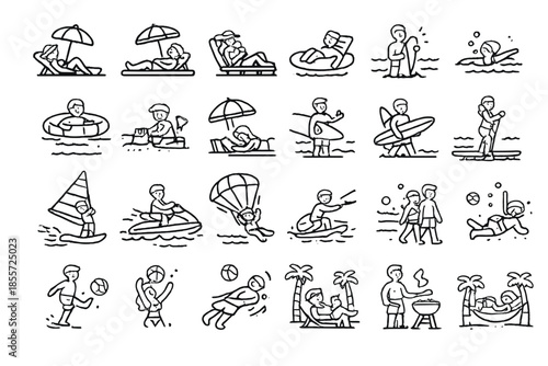 Summer Beach Activities Icon Set