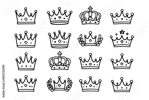 Set of Hand-Drawn Crowns on Dark Background