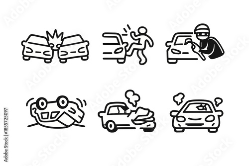 Car accident and damage icons
