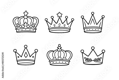Collection of six stylized crown icons