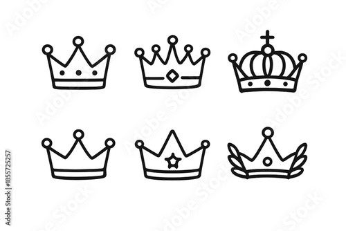 Six Outline Crowns on Dark Gradient Background