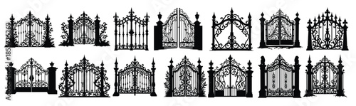 Collection of ornate black wrought iron gates silhouettes