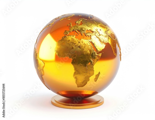 A gold-colored globe sits on a pedestal, facing Europe and Africa