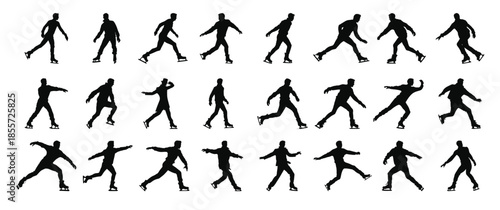man figure ice skating silhouette clipart bundle