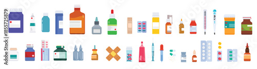 medical and pharmacy concept various bottles of medicine