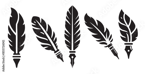 minimal feather pens vectors black and white