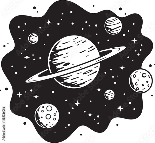 Celestial Illustration with Planets and Stars in Space