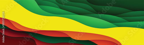 multi colored abstract red orange green yellow colorful dynamic wavy papercut overlap layers background.