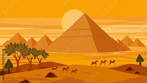 Vibrant cartoon desert landscape with towering red rock formations under a bright blue sky