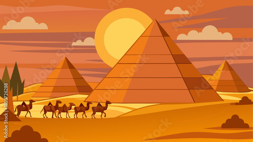Vibrant cartoon desert landscape with towering red rock formations under a bright blue sky