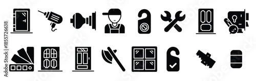 pack of door installation solid vector icons