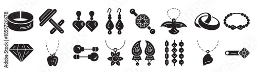 pack of ear and neck jewellery glyph icons