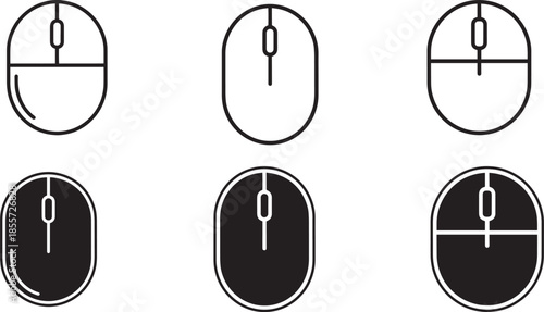 A collection of minimalist computer mouse icons in outline and filled styles for design
