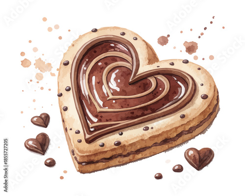 watercolor heart cookie, chocolate filling, sweet treat clip art preview