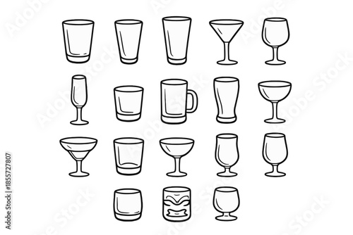 Collection of various outline glasses on a grey background