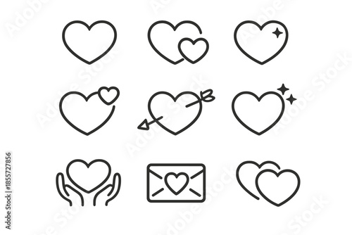 Collection of Love Heart Icons on Grey Background
