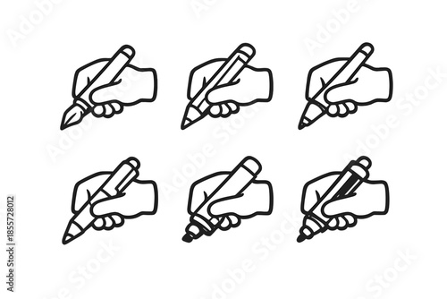 Hands Holding Writing Implements Icon Set