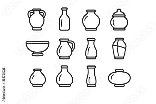 Set of line art ceramic vases and jars