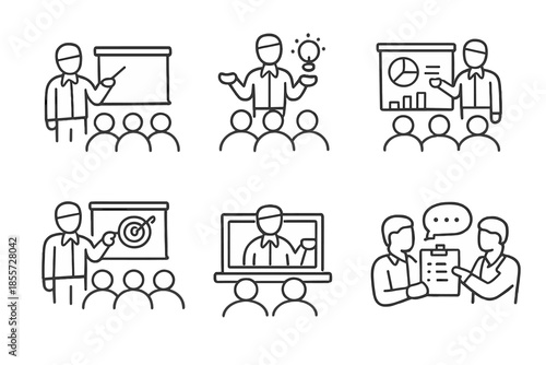 Business meeting and presentation icons