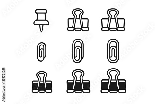 Set of stationery icons on a gray background