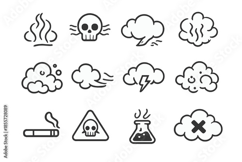 Set of Icons Representing Danger and Pollution