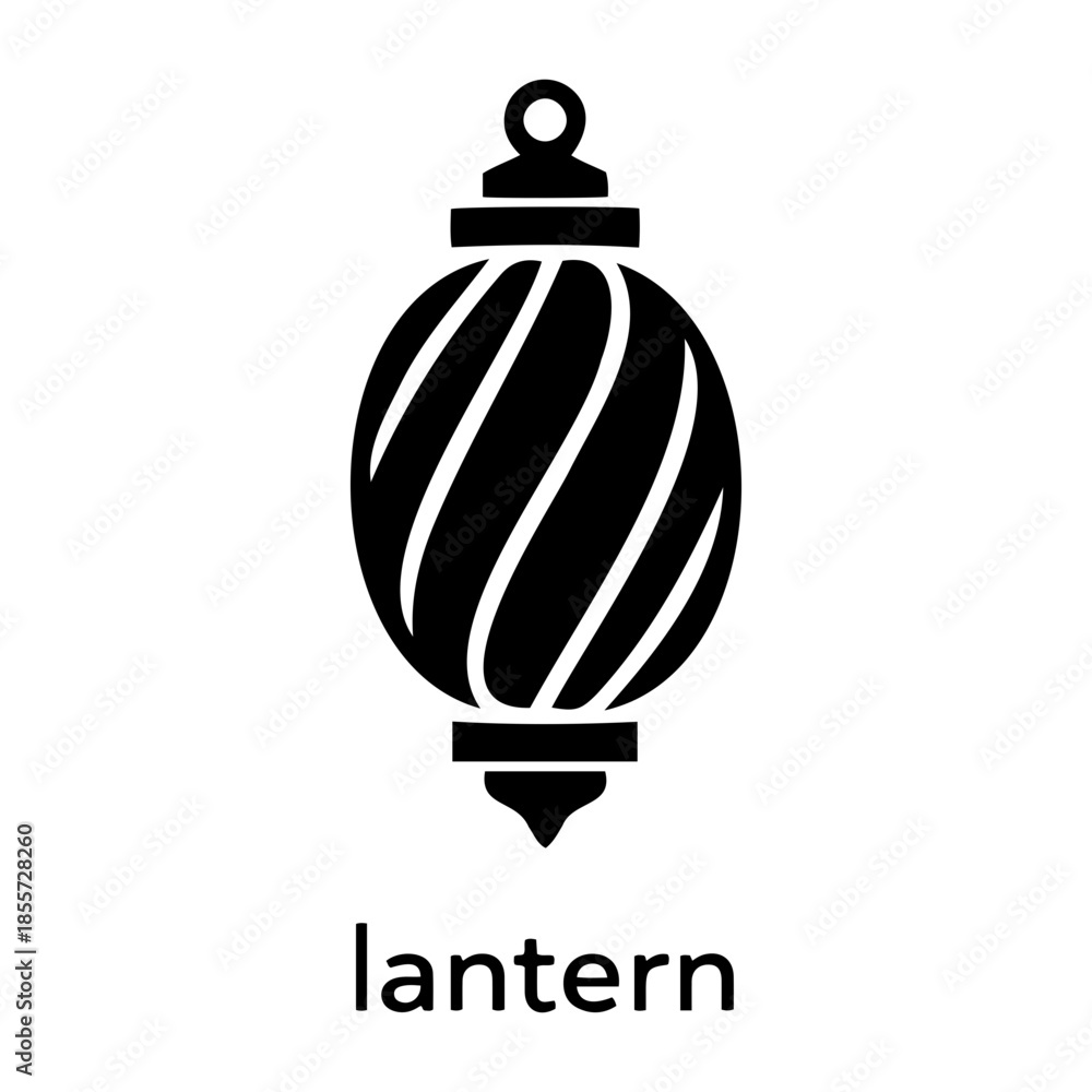 Fototapeta premium Minimalist black silhouette icon of a decorative lantern with spiral patterns for traditional lighting and festivals.