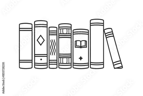 Line art of books on a grey background
