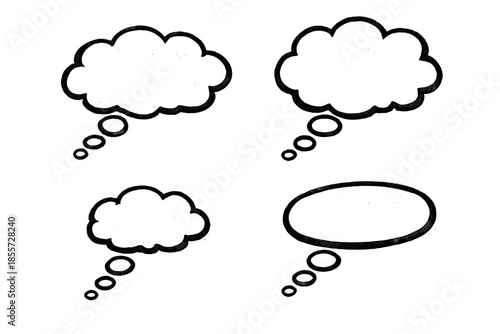 Four empty thought bubbles with textured borders