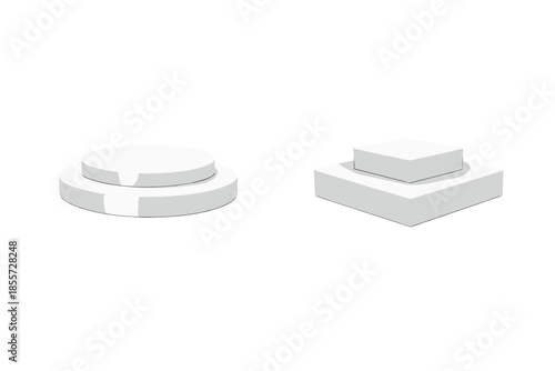 White Cylindrical and Square Pedestals on Gray Background