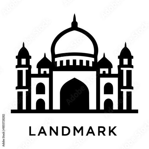 Minimalist black and white vector icon of a historic domed landmark building for travel and tourism.