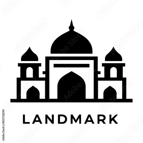 Elegant black and white landmark icon featuring majestic palace silhouette with domes for travel branding