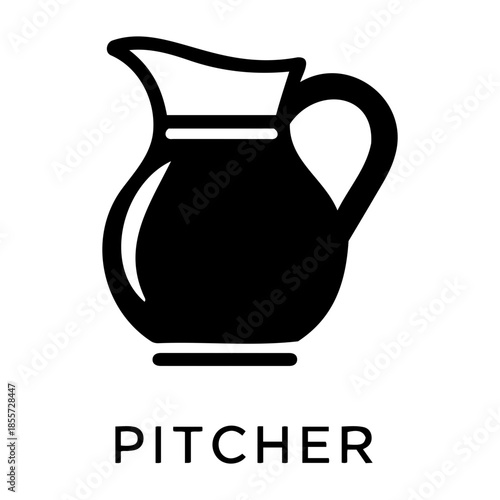 Minimalist black and white pitcher icon isolated on white background for kitchenware and beverage service