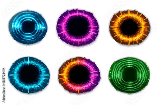 Six Glowing Abstract Orbs in Various Colors