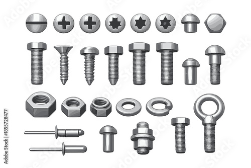 Collection of assorted metal fasteners and hardware