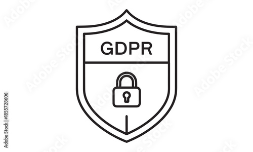 Black and white line art icon representing gdpr data privacy and security
