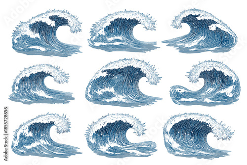 Collage of dynamic ocean waves crashing