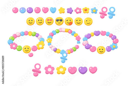 Cute kawaii baby girl accessories with pacifiers and flowers