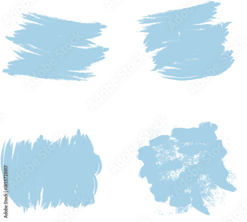 Set of light blue hand-drawn paint brush strokes isolated on white background.