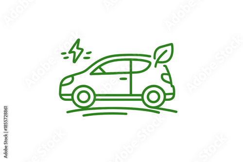 Green electric car icon with leaf and lightning bolt