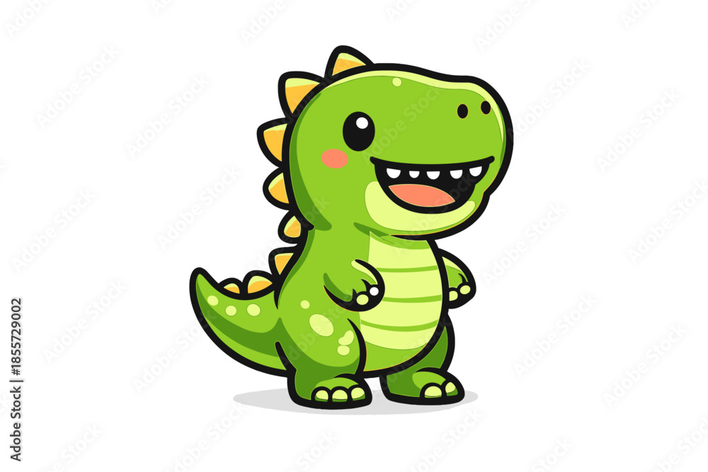 Fototapeta premium Cute cartoon dinosaur standing and smiling