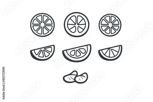 Citrus fruit slices and two peanuts