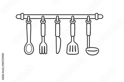 Kitchen Utensils Hanging on a Rack