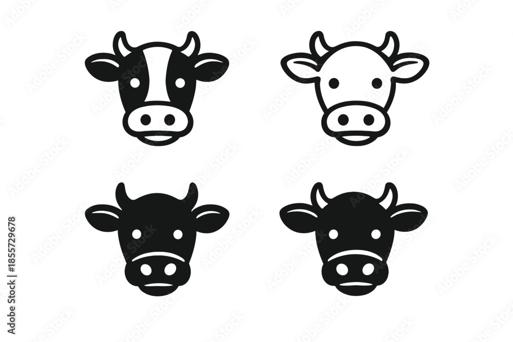 Obraz premium Four stylized cow heads on a dark background